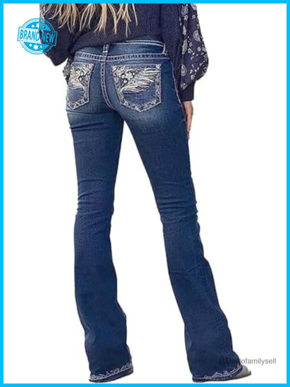 Women's Bootcut Jeans Stretchy Cotton Embroidered Mid Rise Slim Straight Leg